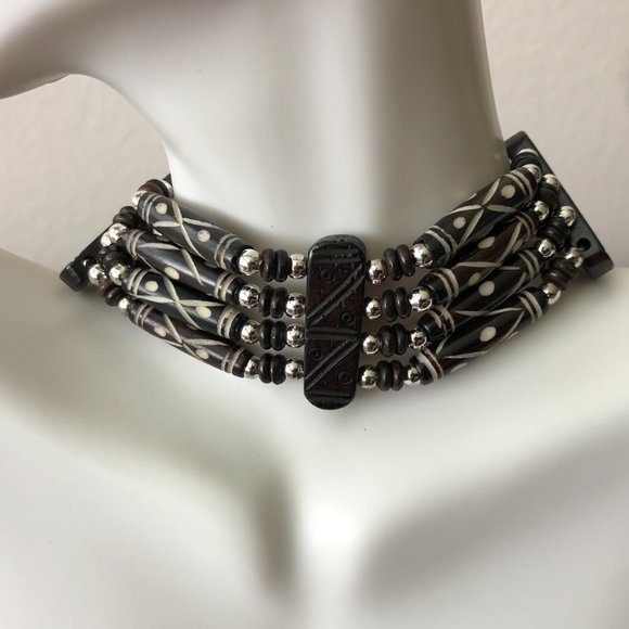 Handmade Traditional Antiqued 4 Row Buffalo Bone Hairpipe Tribal Choker - Picture 3 of 5
